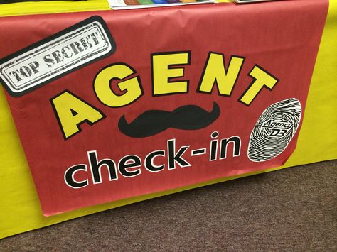 Agent Check-in sign for Agency D3 VBS On The Case Vbs, Detective Vbs, Detective Themed Classroom, Sunday School Themes, Spy Camp, Mission Impossible Theme, Spy Theme, Secret Agent Party, Spy Birthday Parties