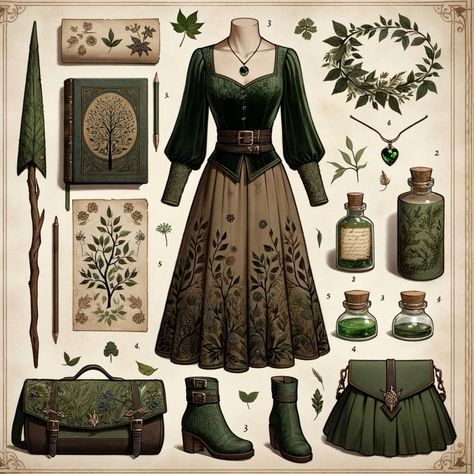 Outfit inspiration  for a charecter, fantasy   #cosplay#healer#wizard#fairy#aesthetic#art#mage#mageoutfits#outfit#botanical#fantasy#fantasybook#bookinspiration Earthy Fantasy Outfits, Healer Outfit Design, Fantasy Healer Outfit, Mage Outfit Design, Fantasy Wizard Outfit, Fantasy Mage Outfit, Fairy Aesthetic Art, Healer Outfit, Mage Outfit