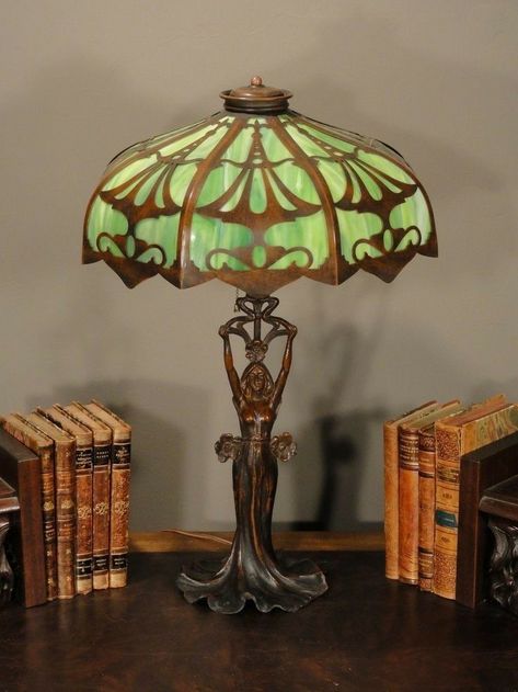 Handel Lamps, Art Nouveau Lighting, Art Nouveau Lady, Art Nouveau Lamps, Lampe Art Deco, Art Lamps, Tiffany Lamp, Glass Lamps, Cool Lamps