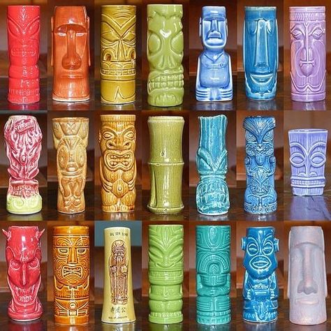 Modern Tiki Bar, Tiny Homes Interior, Tiki Cups, Tiki Glasses, Tiki Mugs, Tiki Decor, Tiki Totem, Tiki Tiki, Tiki Lounge