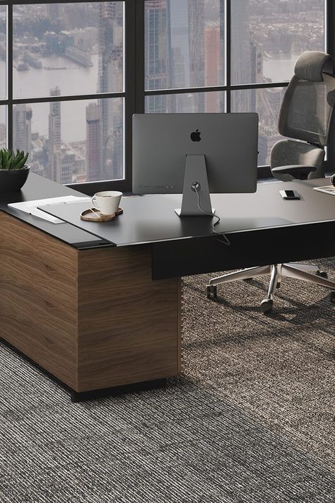 Corridor 6531 Modern L-Shaped Executive Desk | BDI Furniture Bdi Furniture, Modern L Shaped Desk, Corridor Office, L Shaped Executive Desk, Executive Office Desk, Furniture Dimensions, Work Space Organization, Sales Desk, Office Solutions