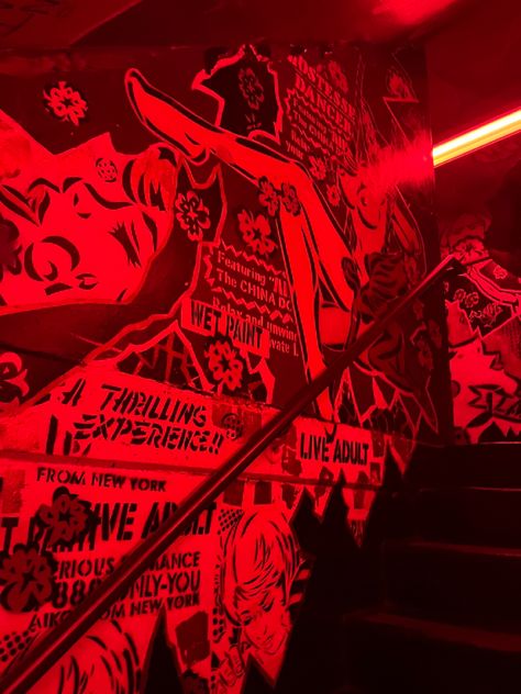 Paint The Town Red Aesthetic, Jersey Club Aesthetic, Red Place Aesthetic, Red Street Aesthetic, Spray Painting Aesthetic, Red 90s Aesthetic, Red Club Aesthetic, Grunge Red Wallpaper, Sin City Aesthetic