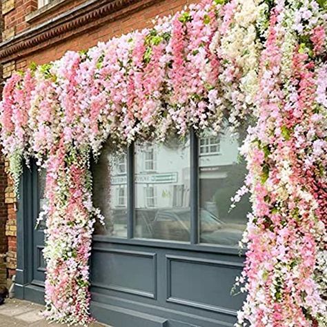 Amazon.com: flower garland curtain Red Petal, Wisteria Vine, Flowers Vines, Garden Wedding Decorations, Hanging Flower, Hanging Garland, Silk Flower Arrangements, Hanging Flowers, Flowering Vines