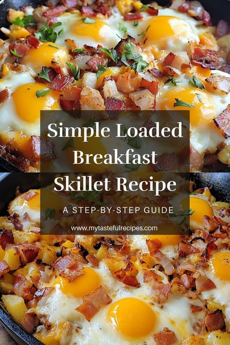 Enjoy a hearty breakfast with this Simple Loaded Breakfast Skillet! Combining crispy potatoes, scrambled eggs, and a medley of tasty toppings, it’s an easy and satisfying way to fuel your morning. Get ready for a delicious start Easy Skillet Breakfast, Meat Lovers Skillet Breakfast, Stovetop Breakfast Ideas, Breakfast Skillet Ideas, Electric Skillet Breakfast, Breakfast Scramble Skillet, Potatoes And Eggs Breakfast, Loaded Scrambled Eggs, Breakfast Hash Skillet