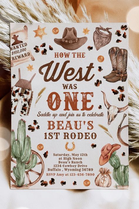 🏷️$2.51 📢Before Discount - 🎁 Cowboy Rodeo 1st Birthday How The West Was One Invitation All designs are © PIXEL PERFECTION PARTY LTD  🥳🎉🥂🎁🔥 cowboy birthday, cowboy party, cowboy 1st birthday, 1st rodeo birthday party, rodeo birthday party, boy rodeo birthday, wild west birthday, wild west party, cowboy ranch birthday, how the west was one