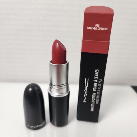 Mac Cosmetics Matte Lipstick Forever Curious Mac Matte Lipstick Shades, 1970s Makeup, Mac Lipstick Swatches, Mac Lipstick Shades, Makeup Mac, Mac Matte Lipstick, Products Photography, Eye Makeup Pictures, Eyeliner Makeup