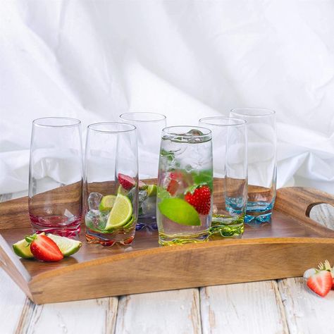 6x Multicolour 390ml Adora Highball Glasses - Tall Hi Ball Glass Water Gin Juice Cocktail Drinking Glassware Tumblers Set - By LAV Glassware Drinking, Pottery Pot, Indoor Dining, Highball Glasses, Healthy Kitchen, Highball Glass, Glass Kitchen, Glassware Set, Cocktail Glass