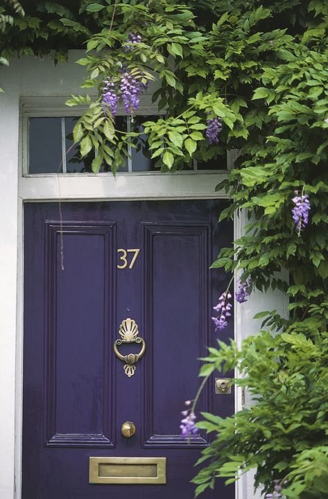 Wisteria Front Door, Bright Entryway, Purple Front Door, Purple Front Doors, Front Door Inspiration, Front Door Paint Colors, Black Front Doors, Purple Door, Door Paint