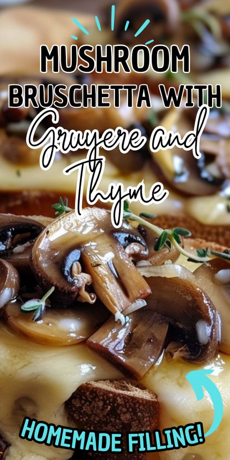 Mushroom Bruschetta with Gruyere and Thyme Mushroom Bruschetta With Gruyere, Mushroom Bruschetta Recipe, Mushroom Gruyere, How To Make Crostini, Holiday Appetizer Ideas, Mushroom Crostini, Mushroom Bruschetta, Bruschetta Appetizer, Mushroom Pork Chops