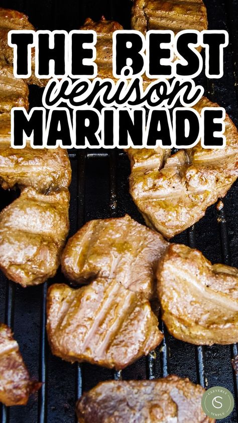 venison on the grill Marinade For Deer Steak, Best Venison Marinade, Deer Loin Marinade, Deer Meat Appetizers, Grilled Backstrap Deer, Easy Venison Steak Recipes, Deer Meat Marinade, Deer Marinade Recipes, Deer Chunk Recipes