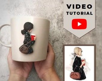 Polymer clay coffee and tea mug with cartoon & de MugsWorkshop Clay Mug Tutorial, Dammam Saudi Arabia, Decoration Video, Clay Decor, Clay Crafts For Kids, Handmade Plates, Clay Craft, Polymer Clay Diy, Customised Mugs