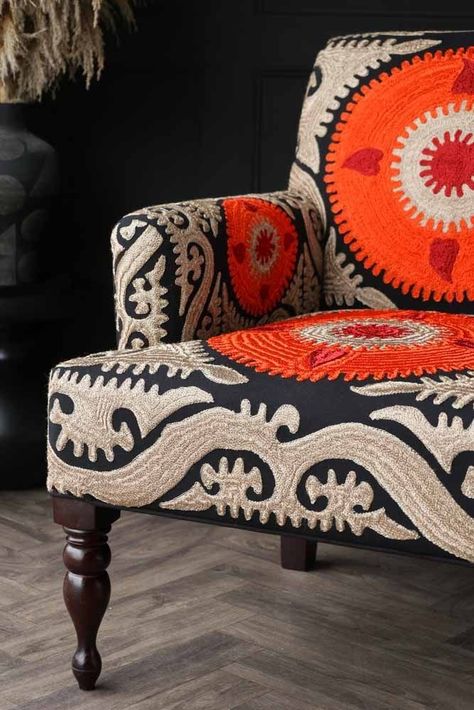 Funky Armchairs, Unique Armchair, Pattern Armchair, Colourful Armchairs, Cosy Armchair, Traditional Armchairs, Folk Pattern, Funky Chairs, Patterned Armchair