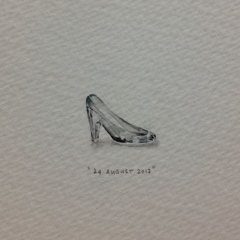 Day 236 : Cinderella's glass slipper (for a lover of shoes - Anette - from @lupusludens). 16 x 11 mm. #365paintingsforants #miniature #watercolour #cinderella #glass #slipper #shoes Tiny Cinderella Tattoo, Cinderella Aesthetic Tattoo, Subtle Cinderella Tattoo, Cinderella Slipper Tattoo, Cinderella Inspired Tattoos, Cinderella Shoes Drawing, Cinderella Tattoo Ideas, Cinderella Tattoos, Cinderella Tattoo