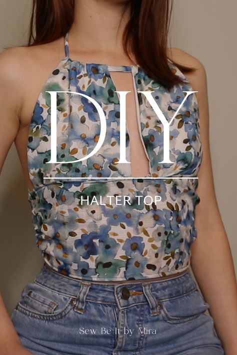 Easy Diy Halter Top, Easy Halter Top Pattern Sewing, Simple Crop Top Sewing Pattern, How To Sew A Cami Top, Halter Pattern Sewing, Easy Sew Tops For Women, Easy Summer Tops To Sew, Simple Top Pattern Free Sewing, Sewing Top Tutorial