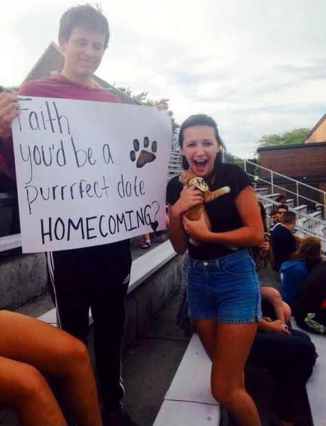 He got her a cat. Cat Hoco Proposal, Cat Promposal, Cute Promposals, Dance Proposals, Promposal Ideas, Prom Posters, Homecoming Signs, Prom Proposals, Cute Homecoming Proposals