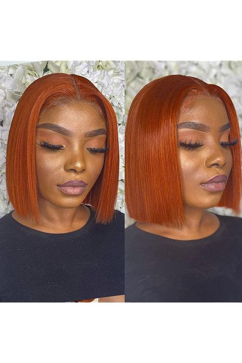 anmanbeauty Ginger Orange Bob Wig Human Hair, 4x4 Lace Wig Transparent 350# Colored Short Bob Wigs For Black Women Human Hair 130% Density 10inch Ginger Frontal Bob, Ginger Bob Wigs For Black Women, Ginger Bob Black Women, Ginger Bob Wig, Deep Curly Lace Front Wig, Burnt Orange Bob Wig, Burnt Orange Frontal Wig, Orange Bob, Orange Bob Wig