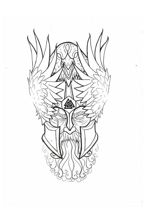 Skyrim Tattoo, Valkyrie Tattoo, Viking Tattoo Sleeve, Vikings Tattoo, Buddha Tattoo Design, Eagle Drawing, Full Sleeve Tattoo Design, Tattoo Outline Drawing, Deer Illustration