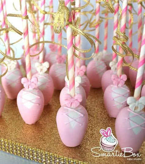 Ballet Cake Pops, Ballerina Cake Pops, Ballerina Baby Shower Theme, Ballet Birthday Cakes, Gold And Pink Wedding, Ballerina Birthday Party Decorations, Ballet Baby Shower, Pink Gold Cake, Ballerina Birthday Cake