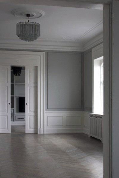 White Door Trim Design Idea Inspiration Interior Door Trim Ideas, Interior Door Trim, Herringbone Floor, Empty Room, White Doors, Classic Interior, Grey Walls, Best Interior, Home Decor Bedroom