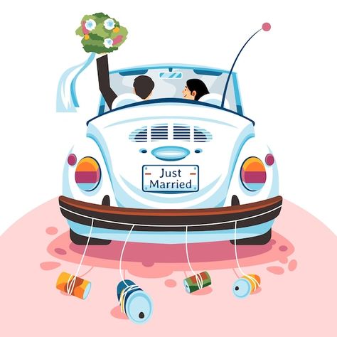 Hand drawn just married car illustration | Premium Vector #Freepik #vector #ceremony #wedding-celebration #wedding-ceremony #wedding-car Auto Illustration, Car Wedding, Just Married Car, Chocolate Design, Couple Illustration, Ceremony Wedding, Car Illustration, Vector Hand, Wedding Celebration