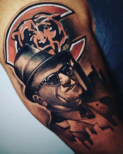 Chicago Bears Tattoo, Bears Tattoo, Jim Mcmahon, Bear Tattoo, Arm Tattoos, Chicago Bears, Arm Tattoo, Portrait Tattoo, Bears