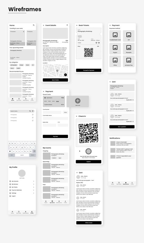 Event App Wireframe Design on Behance App Wireframe Design, Sitemap Design, App Wireframe, Ux Wireframe, Application Ui Design, Concealer Powder, Event App, Applying Foundation, Ui Ux 디자인