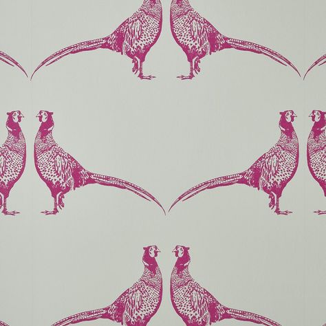 Pink Fish Wallpaper, Pheasant Wallpaper, Pink Illustration, Feature Wallpaper, Animal Print Wallpaper, Neutral Background, Rural Retreats, British Countryside, Graphic Wallpaper