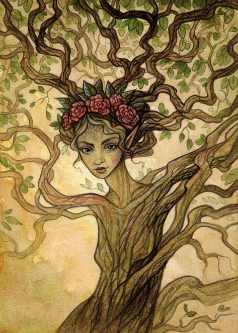 Crowned Dryad by MadalynMcLeod on DeviantArt Sleeve Filler, Earth Spirit, Greek Gods And Goddesses, Nature Spirits, Fairies Elves, Fantasy Images, True Art, Woman Drawing, Gods And Goddesses