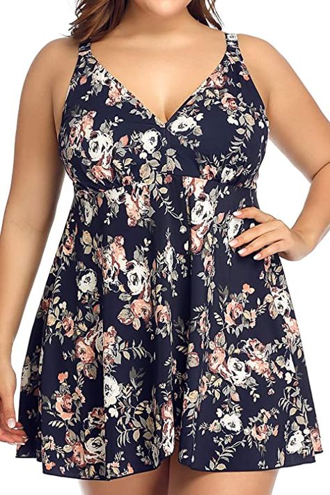 PERONA Women's Swimdress Plus Size Swimwear One Piece Swimsuit Floral Print Bathing Suit Womens Swimdress, Swimsuit Floral, Swimwear One Piece, Swimsuit For Women, Plus Size Swim, Print Swimwear, Flared Dress, Dress A Line, Plus Size Swimsuits