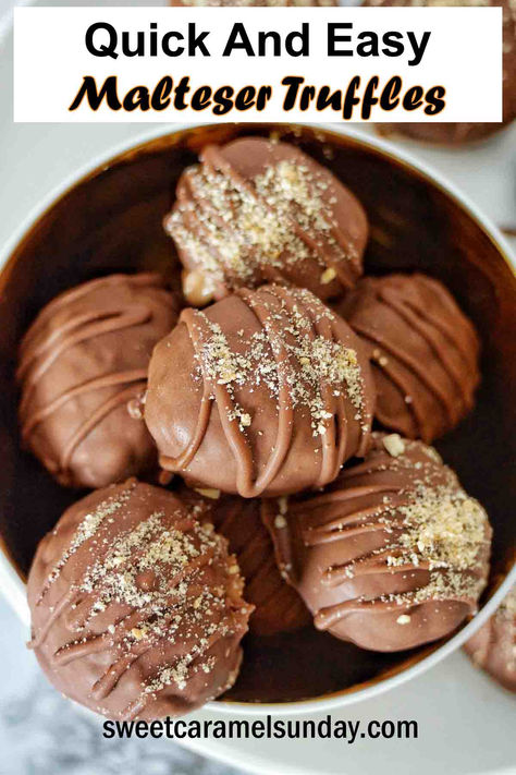 Chocolate truffles in a white and gold bowl with text written at the top of the image. Dessert Truffles, Fudge Flavors, Tray Bake Recipes, Protein Desserts, Truffle Recipe, Slices Recipes, Easy Baking Recipes Desserts, Easy Baking Recipes, Sweet Treat