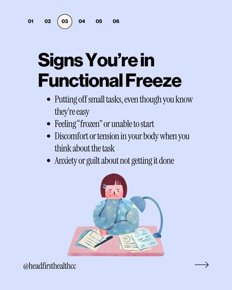 Ever felt frozen over simple tasks, like replying to a text or washing dishes? 😣 You’re not alone—this is called functional freeze, a response to feeling overwhelmed. It’s a survival mechanism our brains use to cope with stress, even in the face of everyday tasks. With small steps, awareness, and self-compassion, you can break free from the cycle. 🌱 Take it one step at a time—you’ve got this! 💪 #FunctionalFreeze #HeadFirstHealth #ChicagoTherapist #ChicagoCounselor Functional Freeze Recovery, Functional Freeze State, Functional Freeze Response, Functional Freeze, Journaling Topics, Freeze Response, Mental Tips, Therapy Journaling, Mother Wound