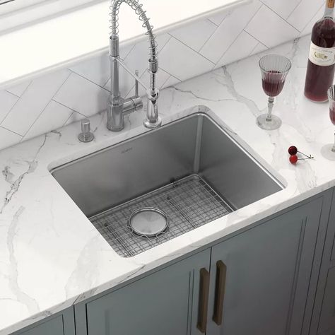 Ruvati 20.5'' L Undermount Single Bowl Stainless Steel Kitchen Sink & Reviews | Wayfair Country Kitchen Sink, Top Mount Kitchen Sink, Bar Prep, Prep Sink, Sink Grid, Steel Kitchen Sink, Prep Kitchen, Bar Sink, Single Bowl Kitchen Sink