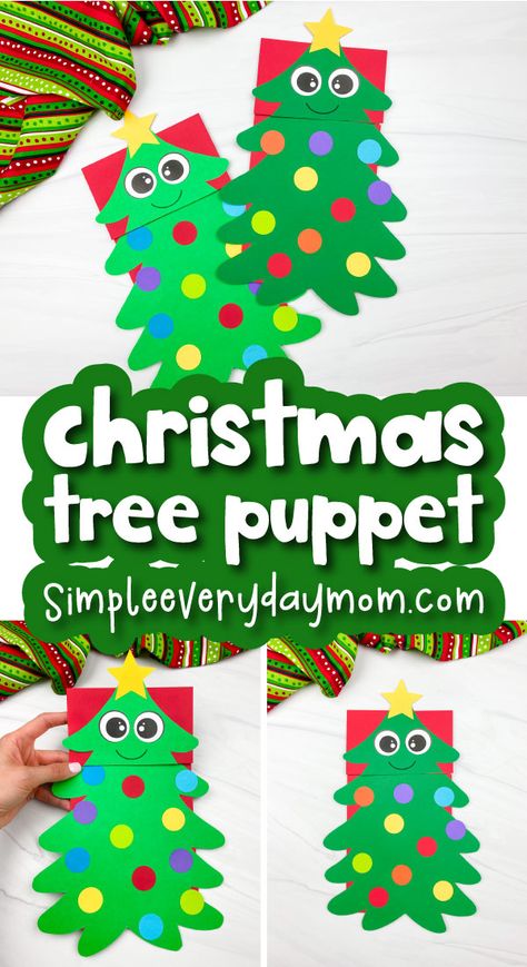 This Christmas tree paper bag puppet is a fun craft to make with preschoolers and it's perfect for holiday time! Grab your craft supplies and the free printable template and make this cute craft! This simple project can be done at home, school, or daycare! Paper Bag Puppet Craft, Christmas Tree Paper, Bag Puppet, Puppet Craft, Christmas Books For Kids, Christmas Tree Template, Paper Bag Crafts, Fun Christmas Activities, Christmas Tree Card