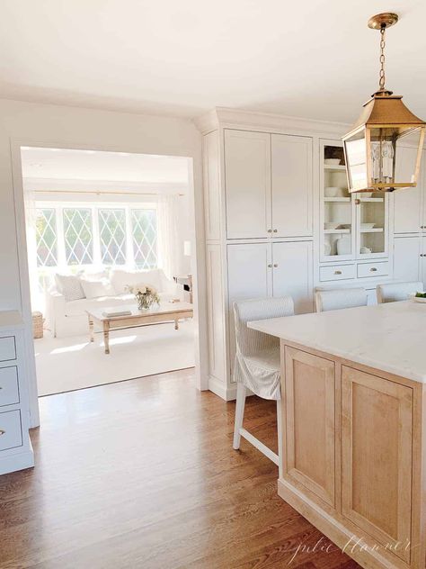 How to Design a Timeless, Classic Kitchen | Julie Blanner Island Size Guide, Kitchen Island Size Guide, Wooden Island Kitchen, Kitchen Island Overhang, Cabnits Kitchen, Island Height, Kitchen Island Height, Kitchen Island Size, Cottagecore Interior