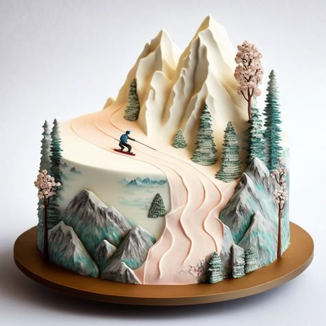 Tort Special, Winter Torte, Mountain Cake, Ski Slope, 귀여운 음식 그림, Cupcakes Decorados, Funny Birthday Cakes, Winter Cake, Pretty Dessert