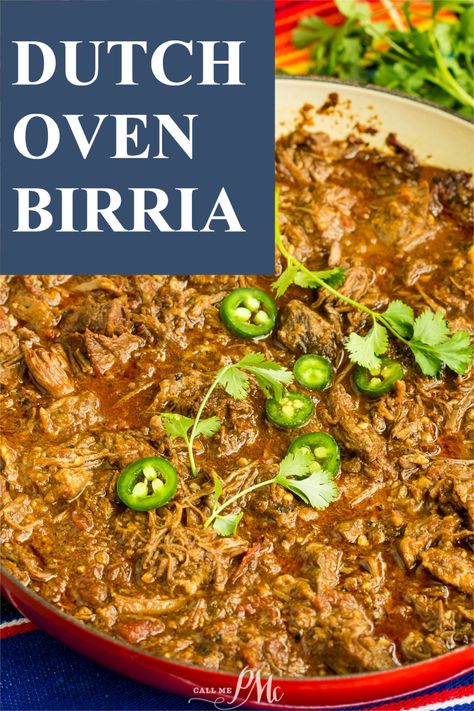 Dutch Oven Birria is a traditional Mexican beef recipe. Beef chuck roast is stewed until tender in a rich broth, dried chiles, and tons of spices. It’s flavorful without being hot. Dutch Oven Fish Recipes, Dutch Oven Birria, Chuck Roast Dutch Oven Recipes, High Protein Dutch Oven Recipes, Easy Dutch Oven Recipes, Mexican Food Recipes Beef, Best Dutch Oven, Traditional Mexican Food, Beef Dinners