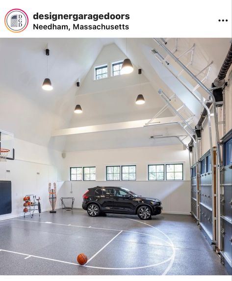 Barndominium With Indoor Basketball Court, Garage Bump Out Addition Storage, Basketball Hoop In Garage, Half Court Basketball Indoor, Basketball Shop Design, Indoor Basketball Court Gym, Shop Basketball Court, Basketball Court In Garage, Shed With Basketball Court