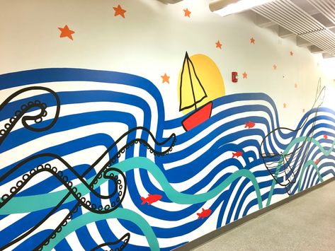 Town Lake YMCA Youth Room mural by Avery Orendorf seen at Townlake YMCA, Austin | Wescover Environmental Aesthetic, Kids Church Rooms, Indoor Mural, Mural Inspiration, Mural Artist, School Murals, Youth Room, Murals For Kids, Nursery Room Design