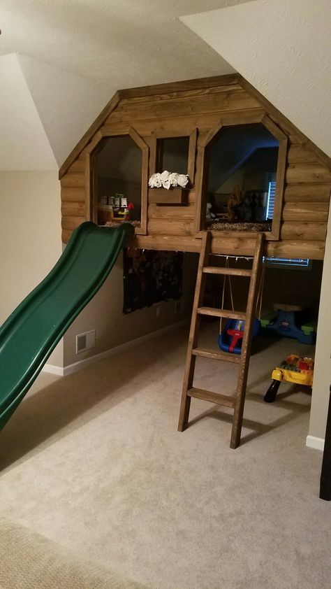 Log Cabin Playhouse, Cabin Playhouse, Kids Indoor Playhouse, Playhouse With Slide, Indoor Playroom, Indoor Playhouse, Build A Playhouse, Indoor Kids, Playroom Design