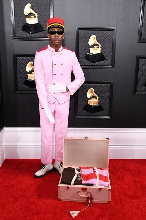 Tyler the Creator Arrived at the Grammys Straight From His Shift at the Grand Budapest Hotel Grammy Awards 2020, Tyler The Creator Outfits, Grammys 2020, Tyler The Creator Wallpaper, Rapper Style, Album Of The Year, T Baby, Bebe Rexha, Fashion Wallpaper