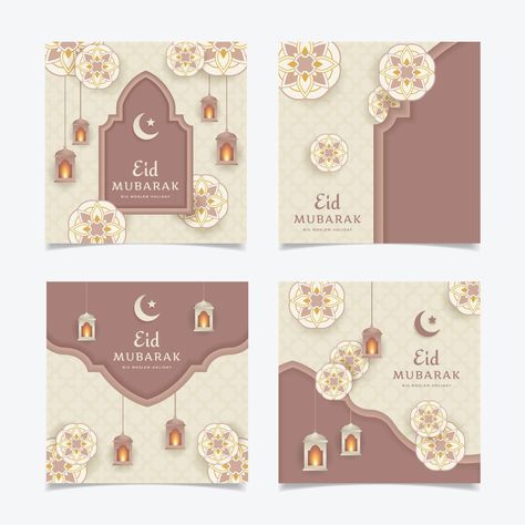 Eid Mubarak Social Media Post Set Eid Mubarak Social Media Post, Eid Greeting Cards, Eid Mubarak Card, Instagram Feed Planner, Eid Stickers, Deer Gifts, Eid Greetings, Instagram Template Design, Vintage Poster Design