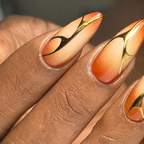 Quetel Deveaux on Instagram: "Ombré and chrome🟠🟡⚪️" Gold And Orange Nails, Orange Gold Nails, Burnt Orange Nail Ideas, Orange Chrome Nails, Orange Nails, Chrome Nails, Gold Nails, Orange Gold, Nail Inspiration