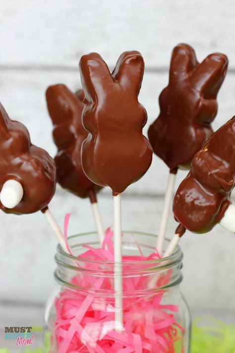 Easter Marshmallow Bunny Pops Recipe - Must Have Mom Ostara Desserts, Cinnamon Roll Waffles Recipe, Peeps Dessert, Springtime Desserts, Bunny Pops, Easter Cake Pops, Easter Marshmallow, Crockpot Hot Chocolate, Marshmallow Bunny