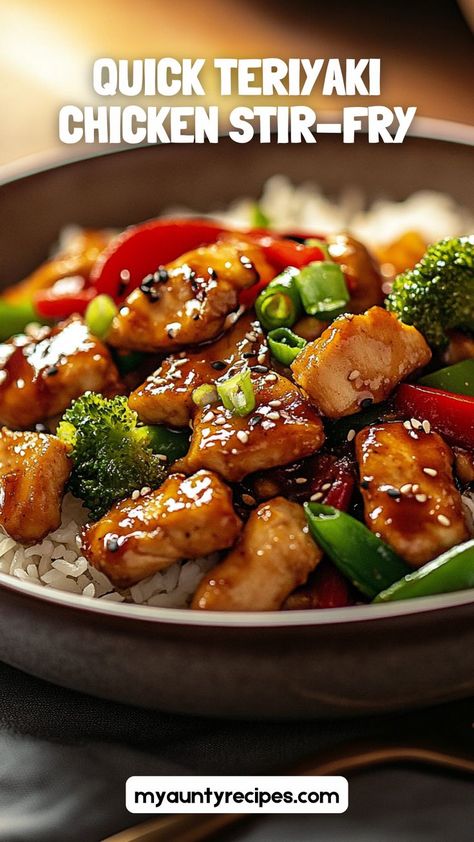 This quick Teriyaki Chicken Stir-Fry is the ultimate fall dinner idea, combining tender chicken, fresh vegetables, and a flavorful teriyaki sauce. Ready in under 30 minutes, it’s a weeknight hero that brings both ease and flavor to the table, making it a perfect addition to cozy, cool autumn evenings. Chicken Tofu Stir Fry, Chicken And Shrimp Stir Fry Recipes, Wok Stir Fry Recipes, Chicken Terriaki Chicken Stir Fry, How To Make Teriyaki Chicken, Rotisserie Chicken Stir Fry, High Protein Stir Fry, Stir Fry Chicken And Veggies, Quick Teriyaki Chicken