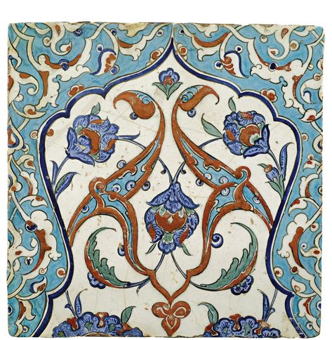 AN IZNIK POLYCHROME TILE, TURKEY, CIRCA 1580 Islamic Tiles, Middle Eastern Art, Iznik Tile, Turkish Tile, Turkish Tiles, Turkish Ceramics, Eastern Art, Turkish Art, Tile Art