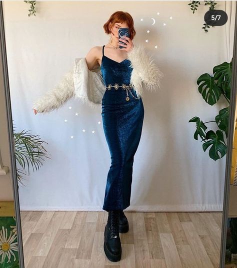 Cute Platform Boots, Liberty Mai, Leg Split, Blue Party Dress, Shimmer Dress, Chain Belts, Blue Party, Swaggy Outfits, Outfit Goals