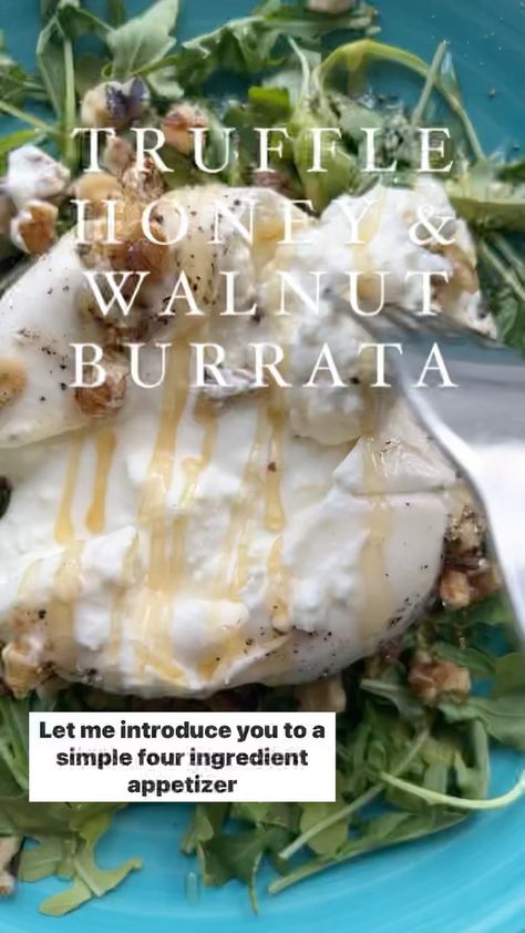 Burrata Honey Appetizer, Black Truffle Burrata Recipes, Truffle Burrata Recipe, Truffle Burrata, Honey Appetizers, Truffle Oil Recipes, Truffle Honey, Burrata Recipe, Cheese And Honey