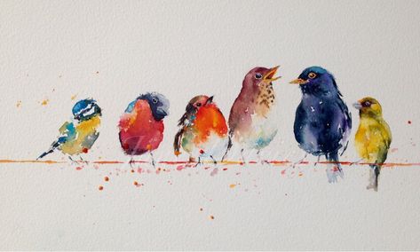 Valentine Tweets, Bird Painting Acrylic, Jane Davies, Birds On A Wire, Bird Watercolor Paintings, Watercolour Inspiration, Watercolor Paintings Tutorials, Watercolor Inspiration, Bird Drawings