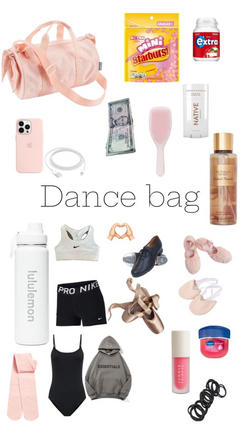 This is for all classes 🩰 Sports Bag Essentials, Dance Class Outfit, Ballet Practice, Dance Stretches, Dance Coach, Dance Comp, Dancer Lifestyle, Ballet Bag, Dance Dreams