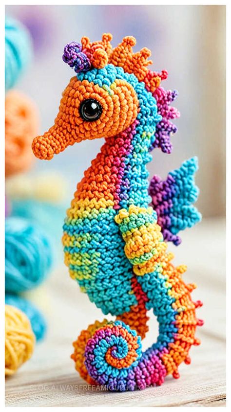 Amigurumi Seahorse Free Pattern Crochet Aquarium Free Pattern, Crochet Seahorse Free Pattern, Sea Dragon Crochet Pattern Free, Crochet Amigurumi Seahorse, Amigurumi Sea Creatures, Crochet Small Seahorse Free Pattern, Amigurumi Seahorse, Seahorse Crochet, Crochet Pets